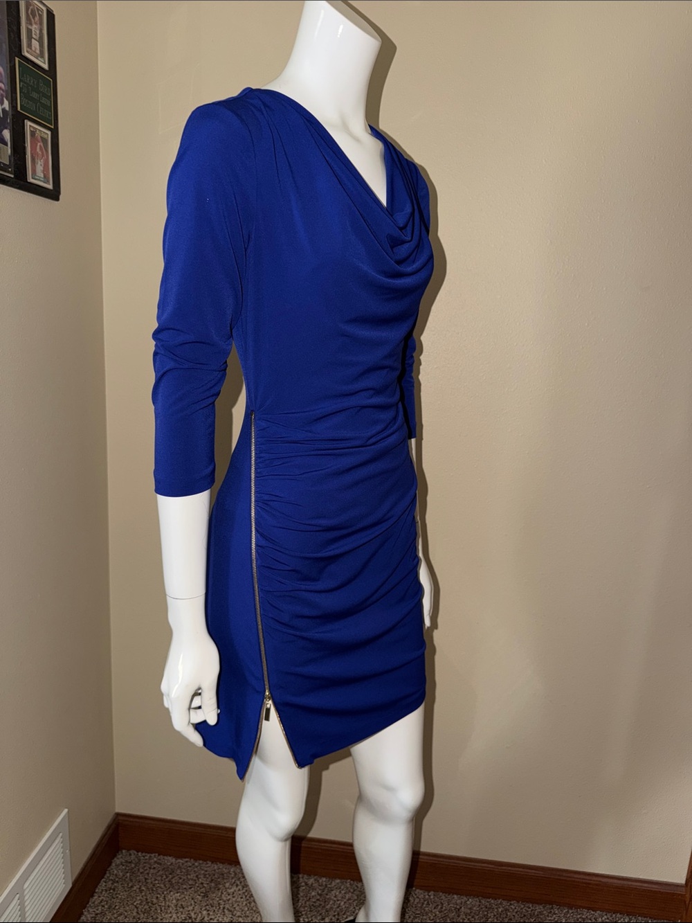 Jesica Simpson, Cowl Neck Ruched Bodycon Dress - Royal Blue, size 4
